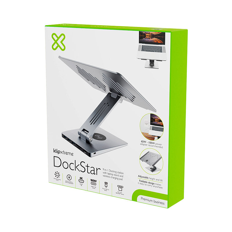 Docking Station Klip Xtreme DockStar KDA-500 9 en 1 con Soporte y Carga Inalámbrica
