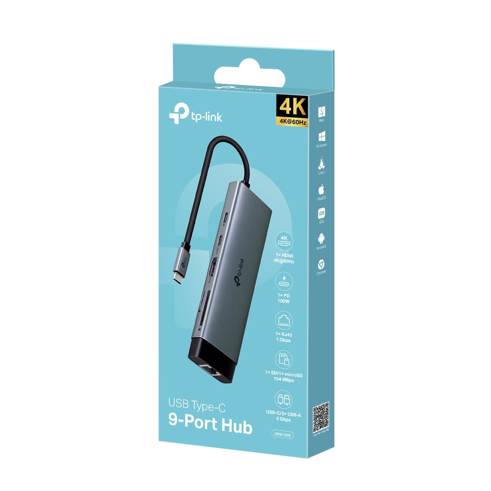 Dimensiones y diseño portátil del hub USB-C TP-Link UH9120C