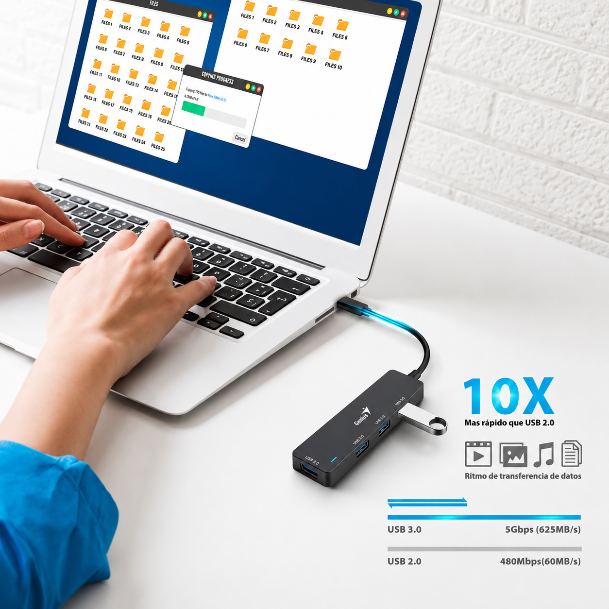 Hub USB-C Genius UH-400 de 4 Puertos USB 3.0, 5Gbps Plug & Play
