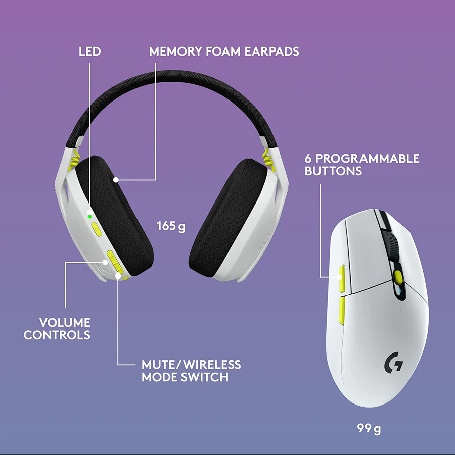 Kit Gamer Logitech Audífonos G435 + Mouse G305 Wireless - negro/blanco