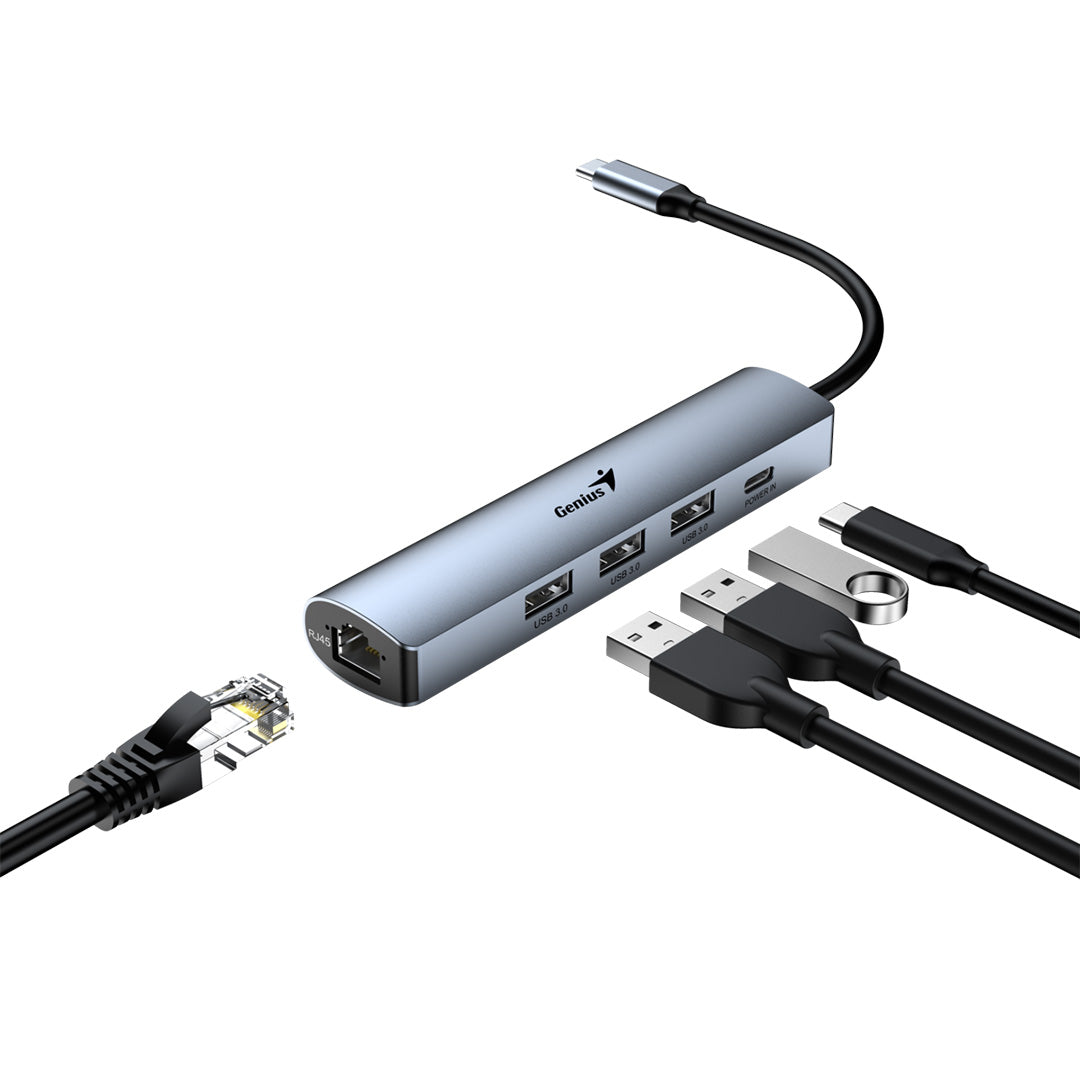 HUB USB-C a RJ45 Gigabit / USB-C / 3*USB-A - Genius UH-545