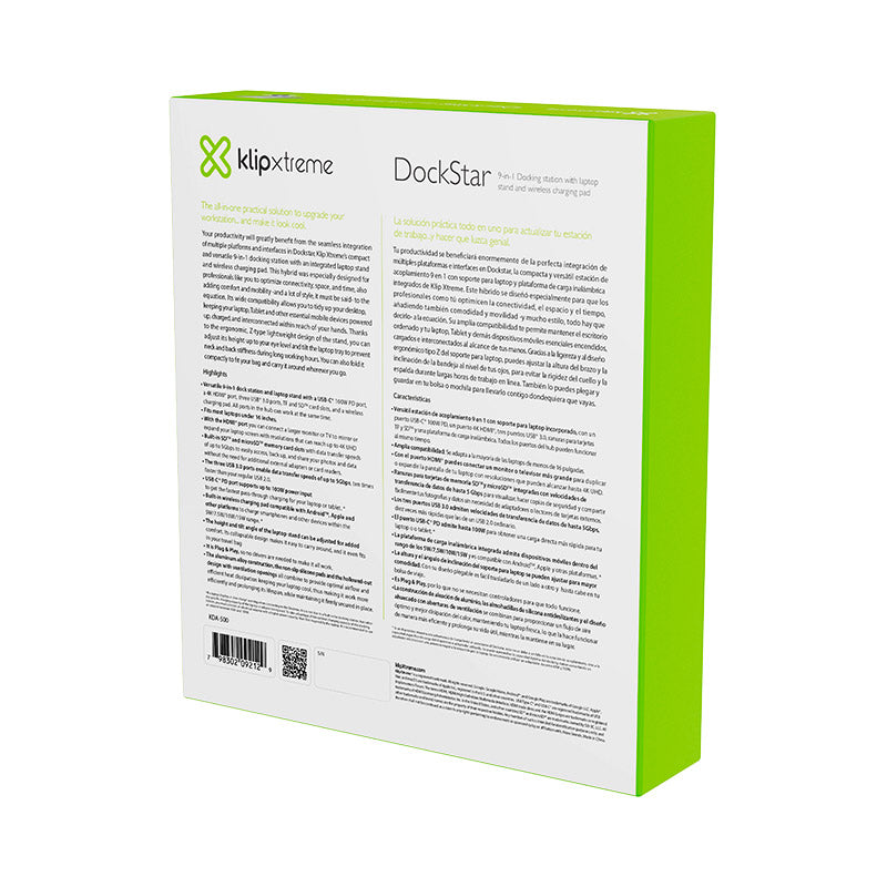 Docking Station Klip Xtreme DockStar KDA-500 9 en 1 con Soporte y Carga Inalámbrica