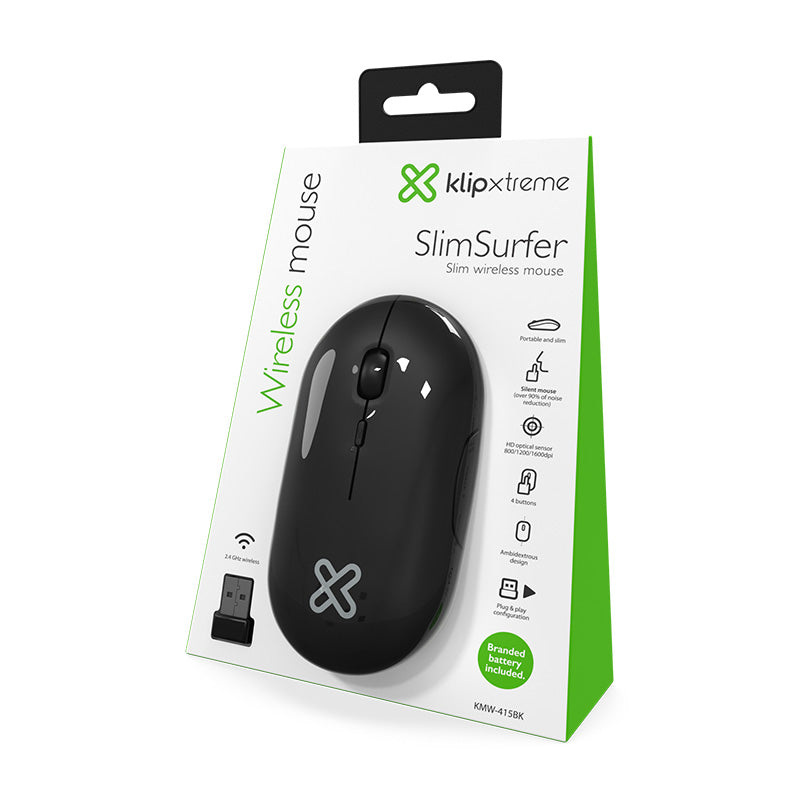 Mouse Klip Xtreme SlimSurfer KMW-415, inalámbrico (USB 2.4GHz)