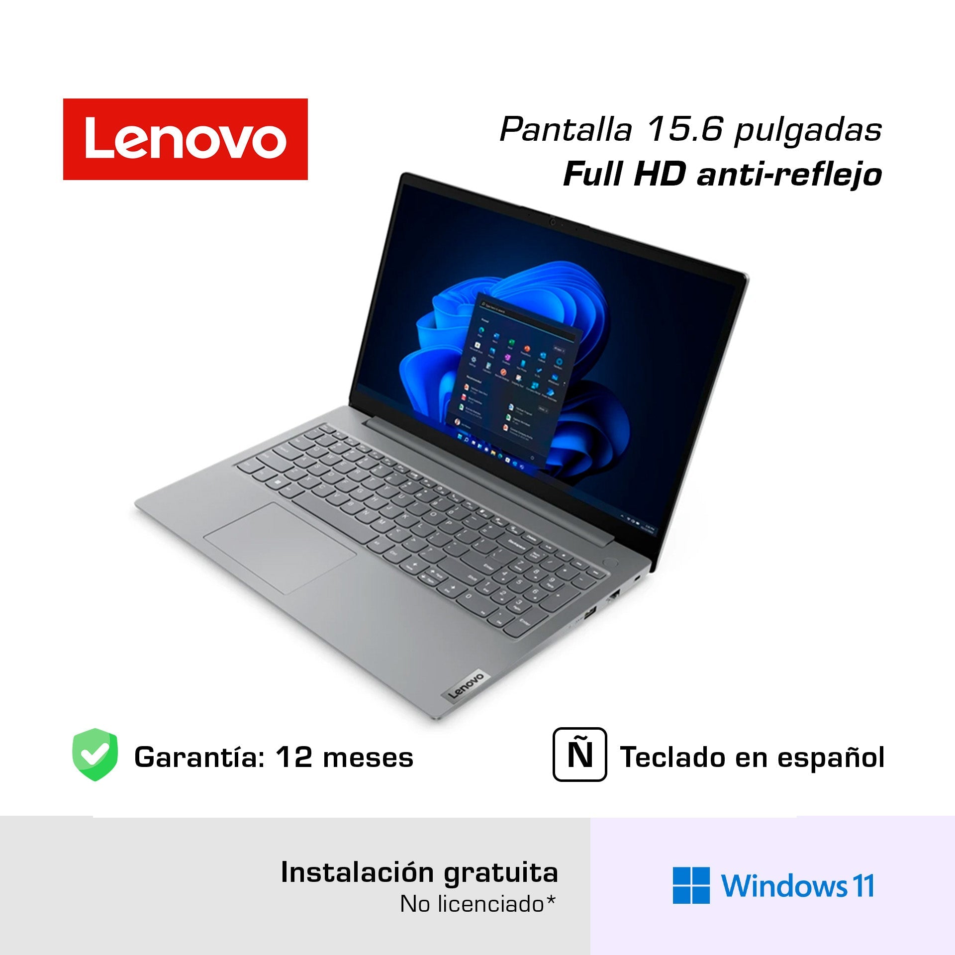 Laptop Lenovo V15 G4 IAH, 15.6" FHD TN, Core i5-12500H hasta 4.5GHz, 8GB DDR4, 512GB SSD, FreeDos