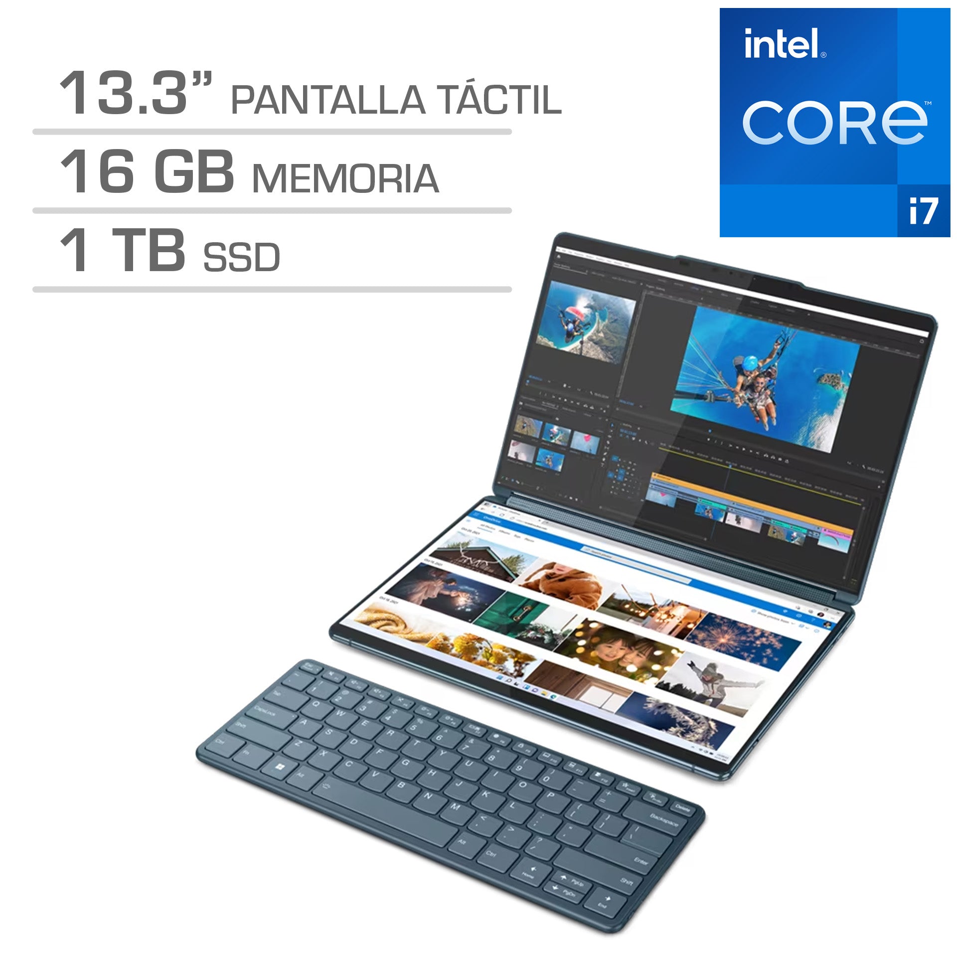Laptop Lenovo Yoga Book 9 13IRU8, 2 x 13.3" 2.8K OLED Touch, Core i7-1355U 1.7/5.0GHz, 16GB LPDDR5x, 1TB SSD, Windows 11