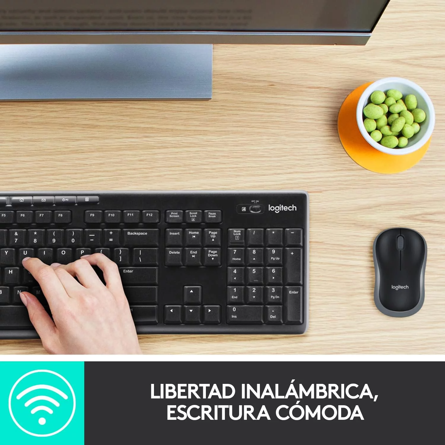 Combo Teclado y Mouse Logitech MK270, inalámbrico (USB 2.4 GHz), español, negro