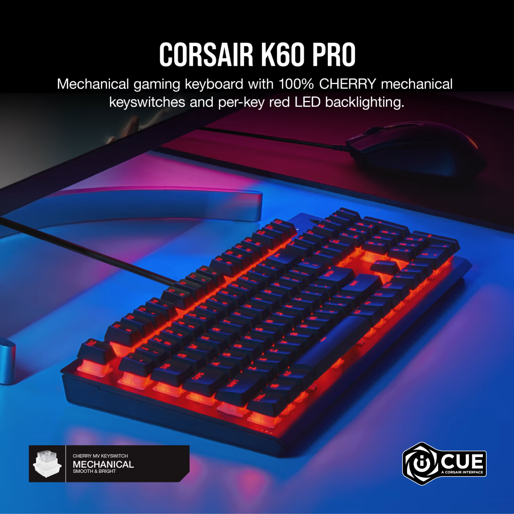 Teclado Gamer mecánico Corsair K60 PRO, Red LED, CHERRY MV, español, USB cable