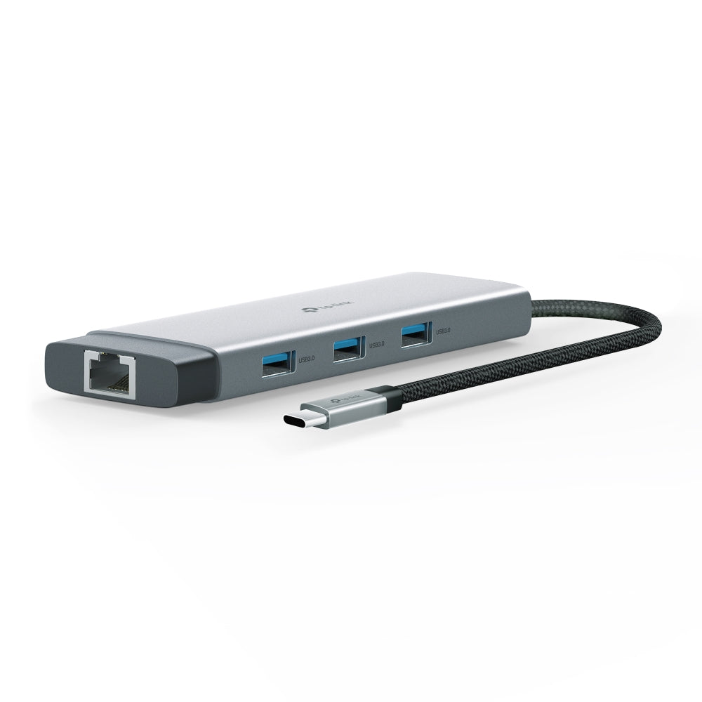 Hub USB-C TP-Link UH9120C conectado a una estación de trabajo
