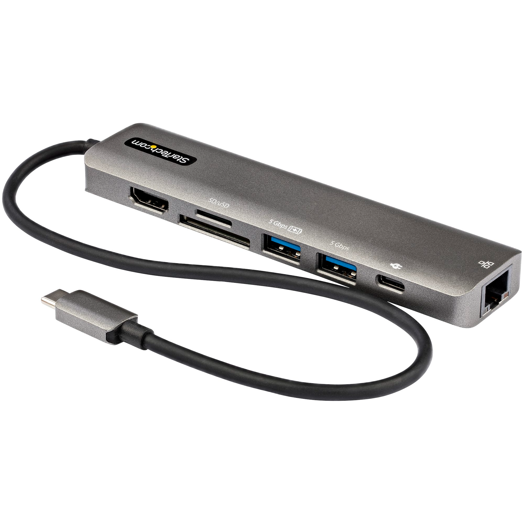 Docking Station USB Tipo C a HDMI 2.0 4K 60Hz - Entrega de Alimentación 100W Pass-through - SD - MicroSD - Hub USB 3.0 de 2 Puertos - GbE - con Cable 30cm