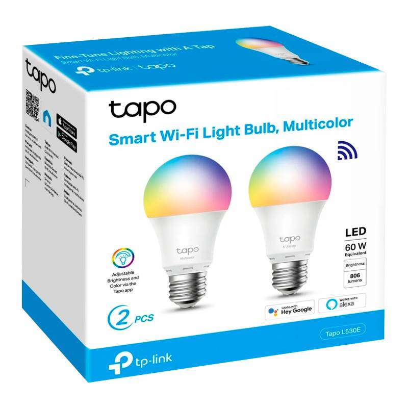 Pack de 2 Bombillas LED Inteligentes Wi-Fi TP-Link Tapo L530E, Multicolor