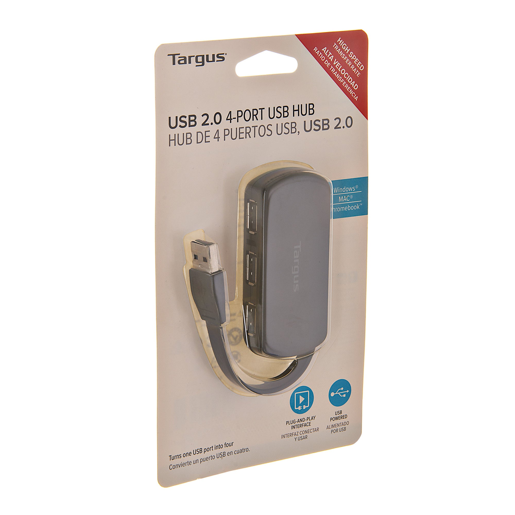 HUB USB Targus 4 Puertos USB-A 2.0, negro (ACH114US)
