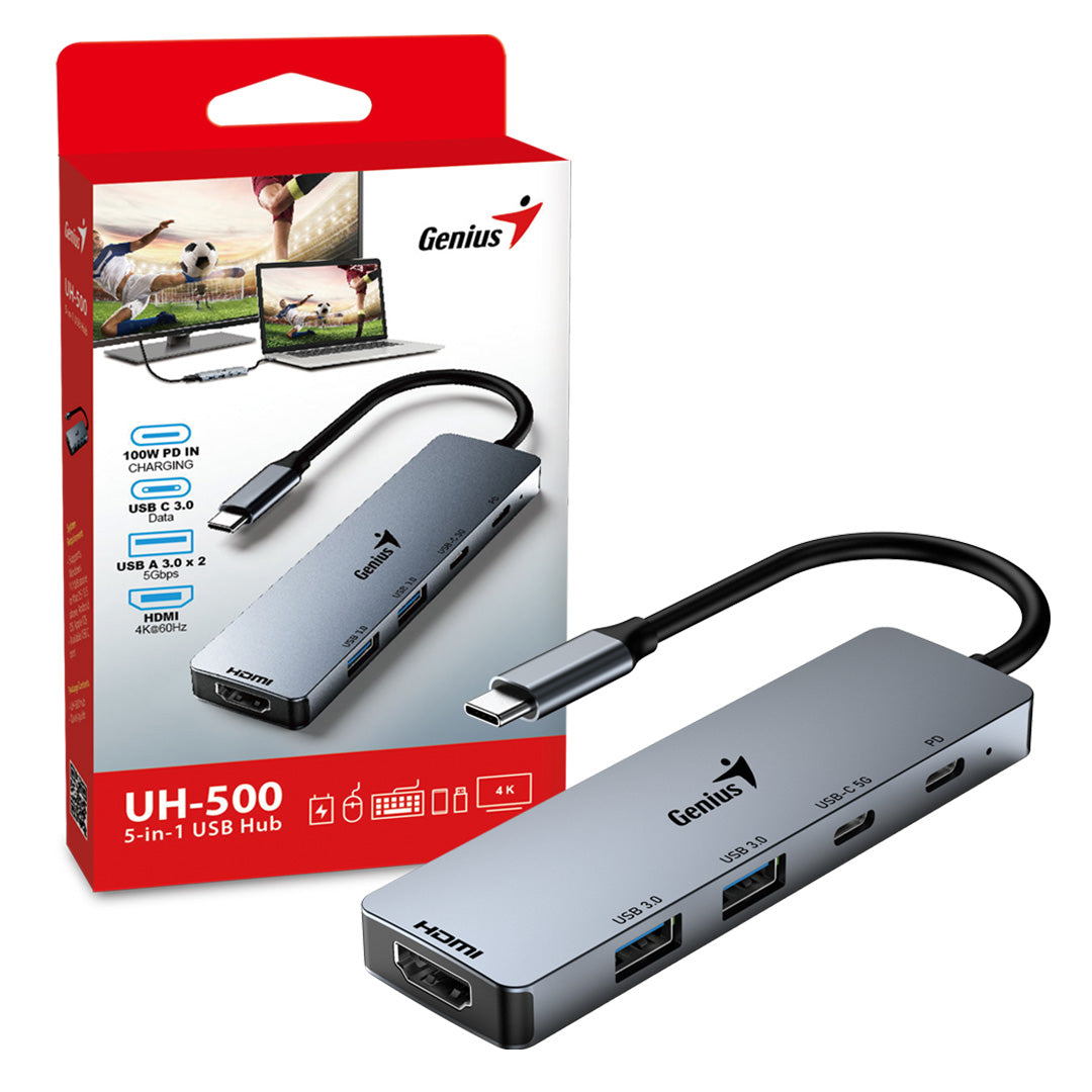 Hub USB-C a HDMI / USB-C 3.0 / 2*USB 3.0 / USB-C PD 100W - Genius UH-500