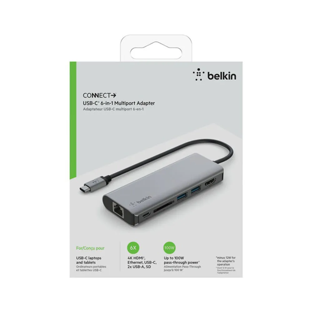 Docking Station Belkin USB Tipo C  6 en 1, HDMI, USB 3.0, GbE, SD, MicroSD, USB-C Power Delivery 10W