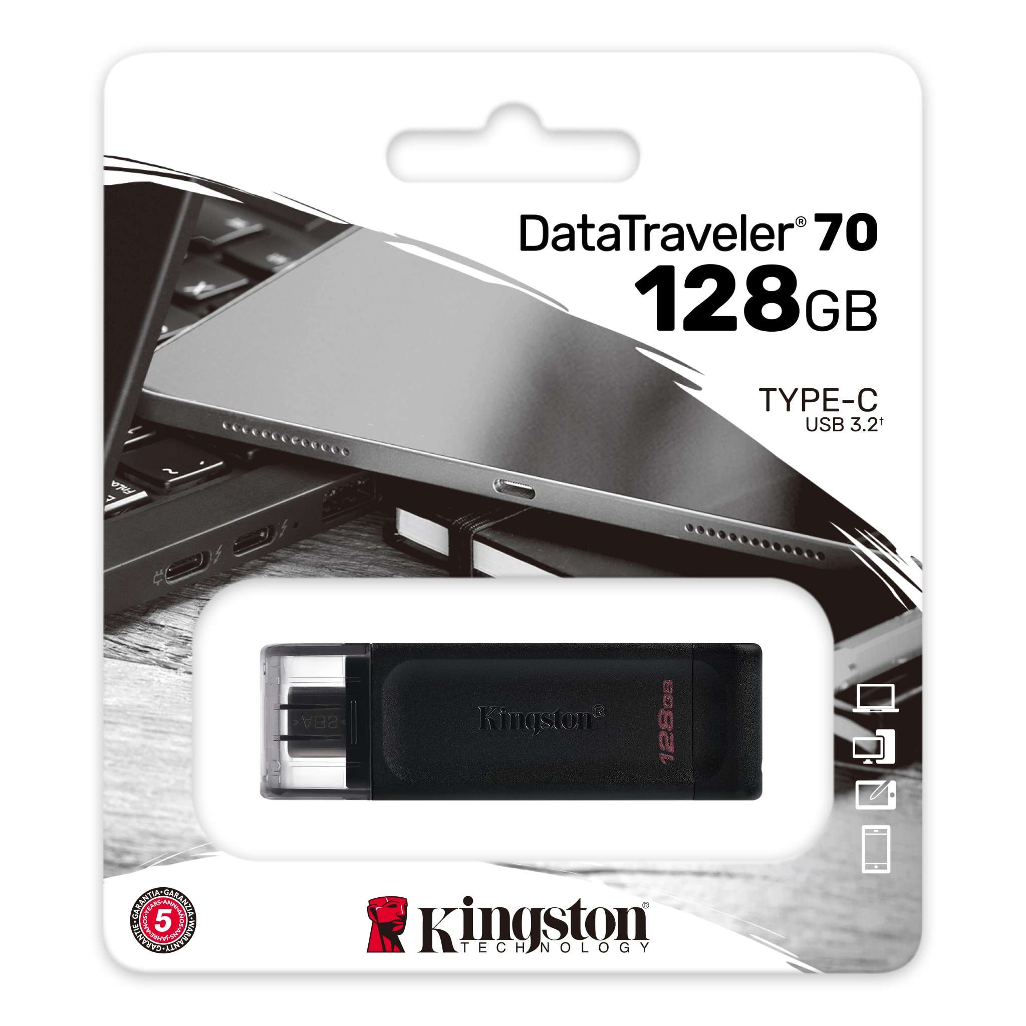 Memoria Flash USB 128GB Kingston DataTraveler 70, USB-C 3.2 Gen1