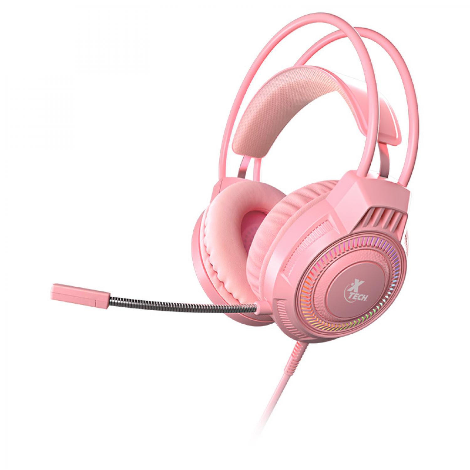 Audífonos con micrófono gamer Xtech Khione XTH-564, Multiplataforma 3.5mm (incluye divisor Y), rosa
