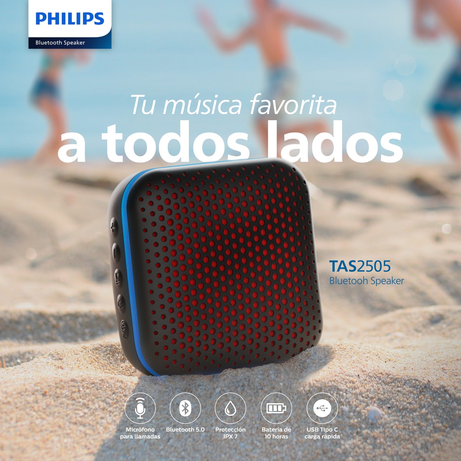 Parlante portátil con micrófono Philips TAS2505 Bluetooth, 3w, IPX7, 10h