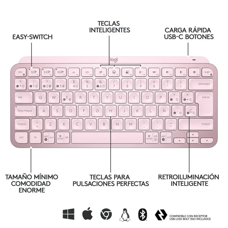 Teclado Logitech MX Keys Mini, inalámbrico multidispositivos, español