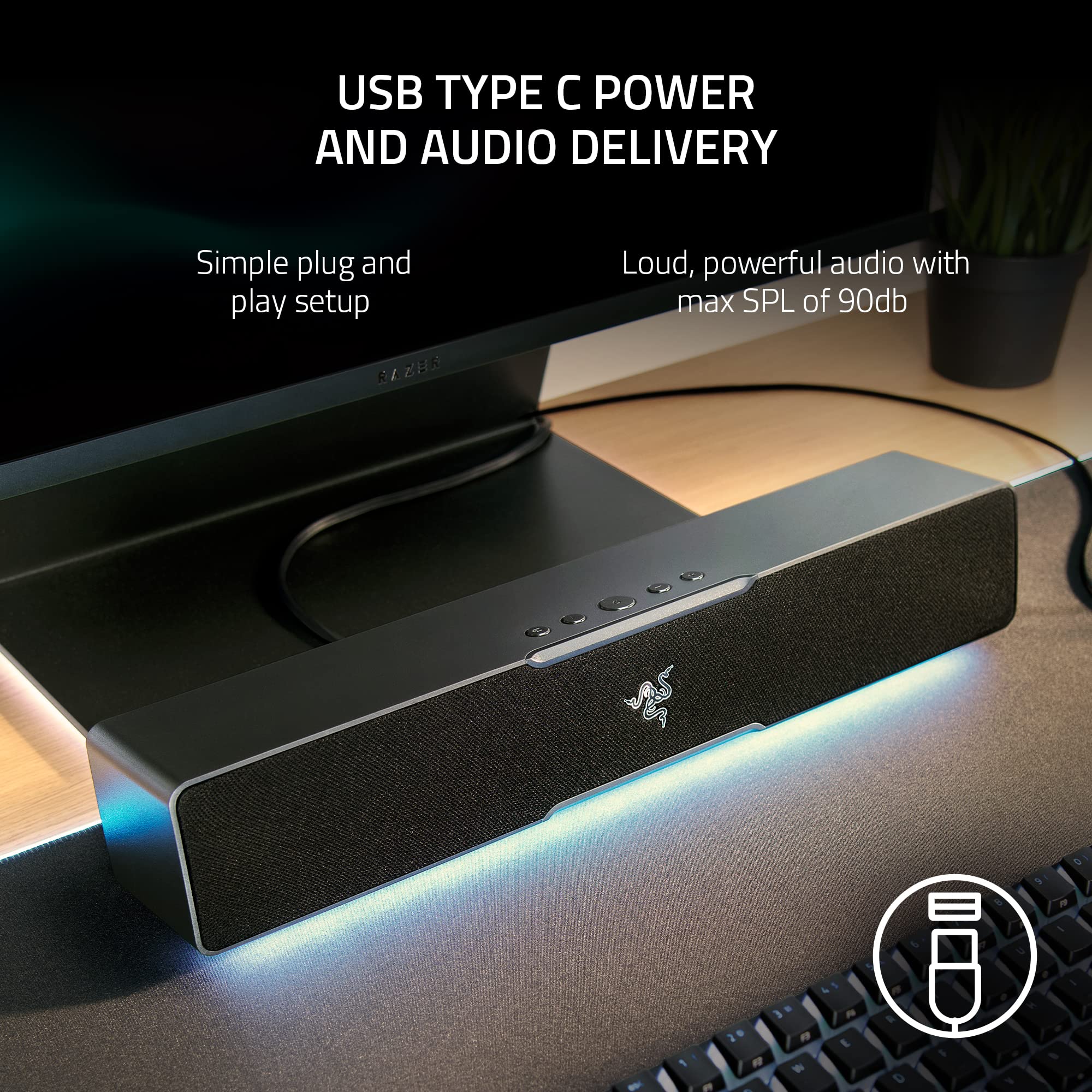 Parlante Razer Leviathan V2 X Barra de Sonido Gaming RGB, Bluetooth, USB-C power