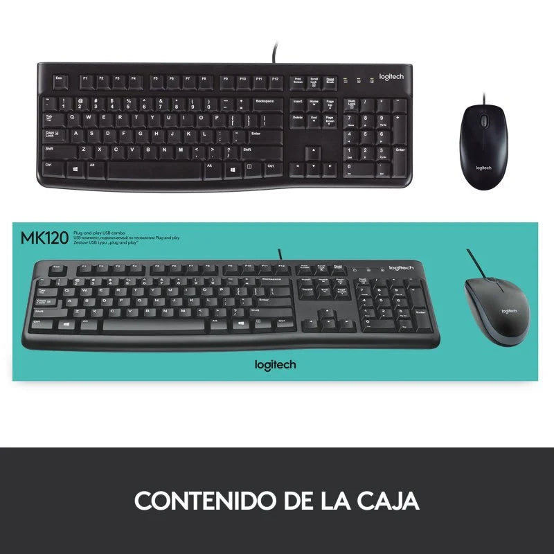 Kit Teclado + Mouse Logitech MK120, cable USB, español