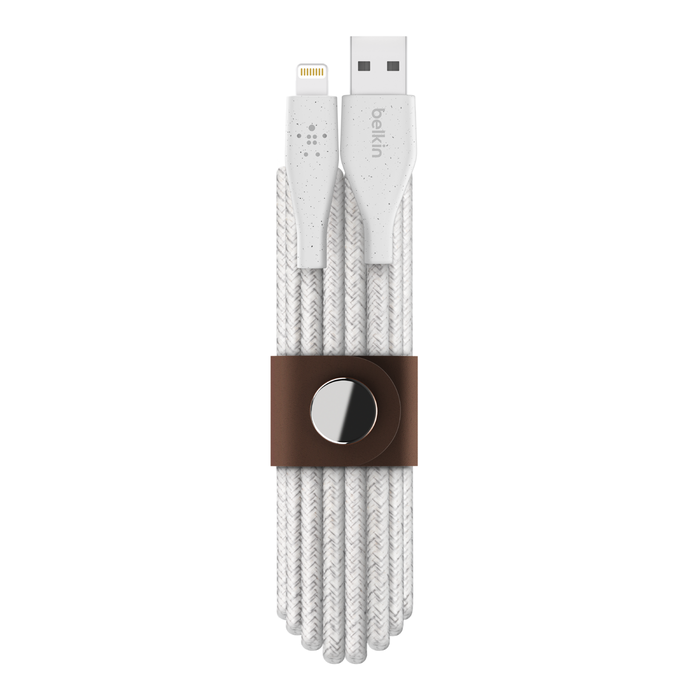 Cable trenzado Lightning (M) a USB-A (M), Belkin BOOSTCHARGE DuraTek con Correa, 3metros, blanco