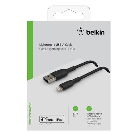 Cable Trenzado Lightning (M) a USB-A (M) Belkin BOOST CHARGE, 1metro, negro